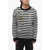 Balmain Striped Vintage Effect Crew-Neck Sweater With Decorative Pat Black & White