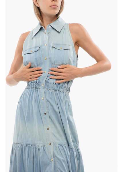 Camasi de blugi Elisabetta Franchi Flared Denim Shirt Dress Light Blue Femei (BM 18688234) 4