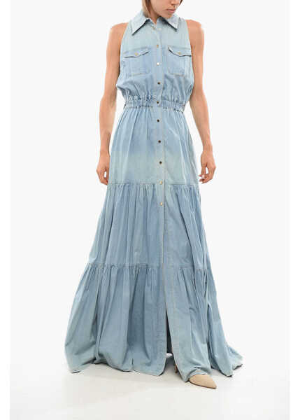 Camasi de blugi Elisabetta Franchi Flared Denim Shirt Dress Light Blue Femei (BM 18688234) 1