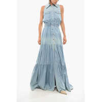 Camasi de blugi Elisabetta Franchi Flared Denim Shirt Dress