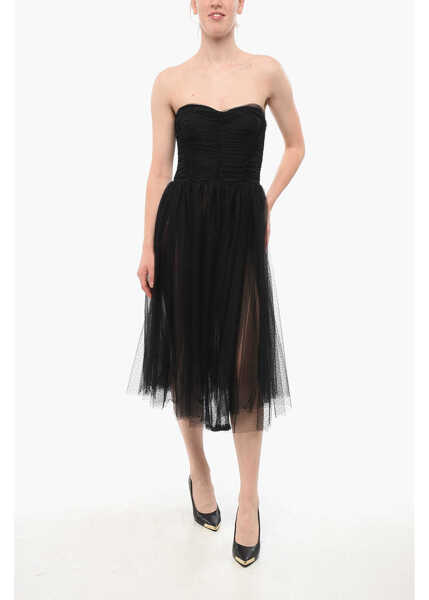 Rochii lungi Elisabetta Franchi Sleeveless Tulle Midi Dress Black Femei (BM 18688240) 1