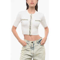 Cardigane Short Sleeved Crop Cardigan Embellished With Beads And Sequi Femei