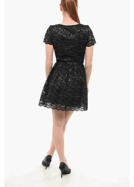 Rochii scurte Elisabetta Franchi Gold Short-Sleeved Lace Dress Black Femei (BM 18688255) 2