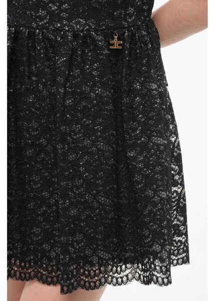 Rochii scurte Elisabetta Franchi Gold Short-Sleeved Lace Dress Black Femei (BM 18688255) 3