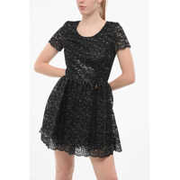 Imbracaminte Dama pagina 407 - Rochii scurte Elisabetta Franchi Gold Short-Sleeved Lace Dress Black Femei (BM 18688255) - B-mall.ro