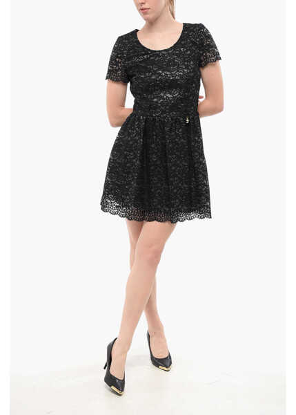 Rochii scurte Elisabetta Franchi Gold Short-Sleeved Lace Dress Black Femei (BM 18688255) 1