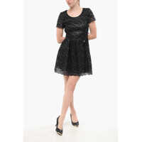 Rochii scurte Gold Short-Sleeved Lace Dress Femei