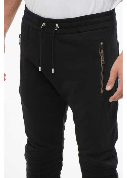 Pantaloni de trening Balmain Brushed Cotton Biker Joggers With Embossed Logo Black Barbati (BM 18688345) 3