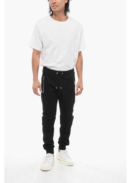 Pantaloni de trening Balmain Brushed Cotton Biker Joggers With Embossed Logo Black Barbati (BM 18688345) 4
