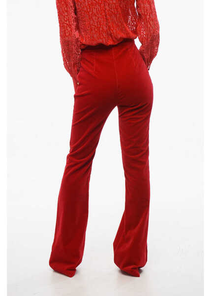 Pantaloni casual Elisabetta Franchi Velour Bootcut Pants Red Femei (BM 18688354) 2