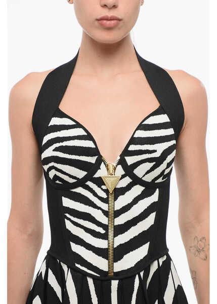 Rochii scurte Balmain Animal Patterned Halterneck Mini Dress Black & White Femei (BM 18688369) 3