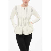 Pulovere Crew Neck Peplo Sweater With Front Zip Femei