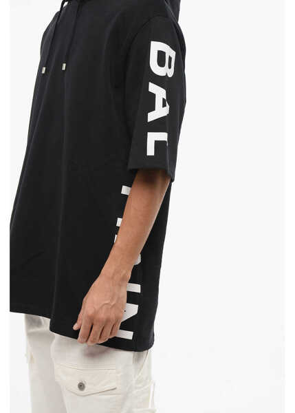 Bluze de trening Balmain Short Sleeved Brushed Cotton Hoodie Black Barbati (BM 18688396) 3