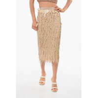 Fuste lungi Elisabetta Franchi Sequined Longuette With Beads And Side Zip
