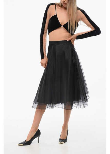 Fuste lungi Elisabetta Franchi Organza Midi Skirt With Side Buttoning Black Femei (BM 18688402) 4