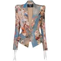 Sacouri Patterned Linen 1-Button Blazer With Lace-Up Details Femei