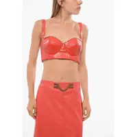 Bluze Vegan Leather Cropped Top With Pearls Femei