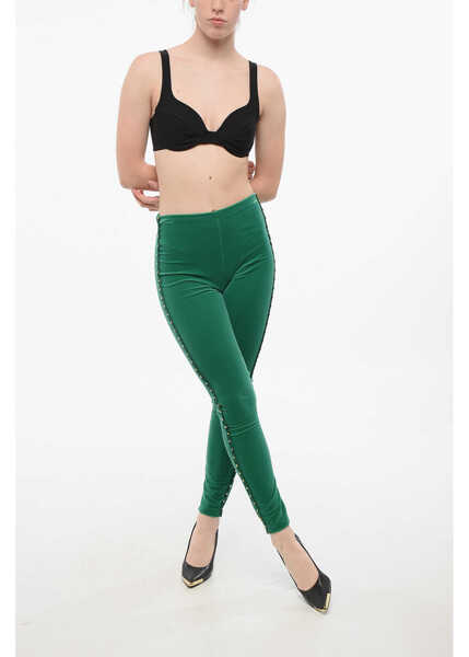 Pantaloni office Elisabetta Franchi Velvet Pants With Stud Detail Green Femei (BM 18688426) 4