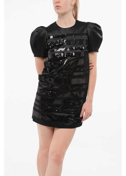 Rochii scurte Elisabetta Franchi Sequined Satin Minidress With Balloon Sleeves Black Femei (BM 18688429) 4