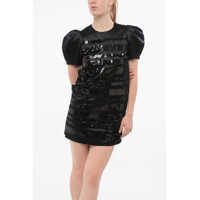Imbracaminte Dama pagina 407 - Rochii scurte Elisabetta Franchi Sequined Satin Minidress With Balloon Sleeves Black Femei (BM 18688429) - B-mall.ro