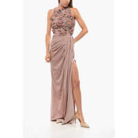 Rochii lungi Elisabetta Franchi Embroidered Maxidress With Velour Skirt