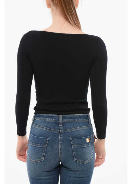 Pulovere Elisabetta Franchi V Neck Sweater With Embroidered Logo Black Femei (BM 18688435) 2