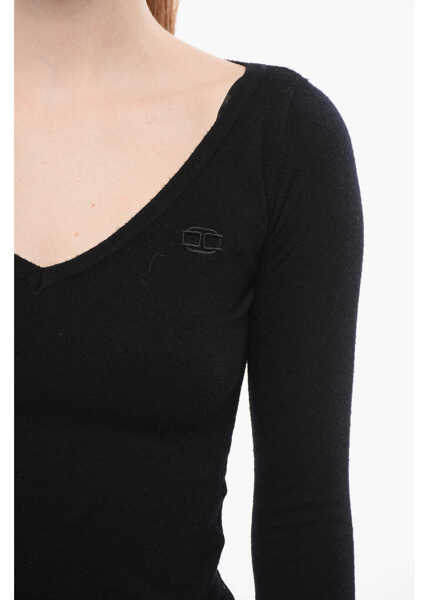 Pulovere Elisabetta Franchi V Neck Sweater With Embroidered Logo Black Femei (BM 18688435) 3