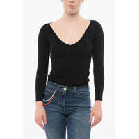 Pulovere V Neck Sweater With Embroidered Logo Femei