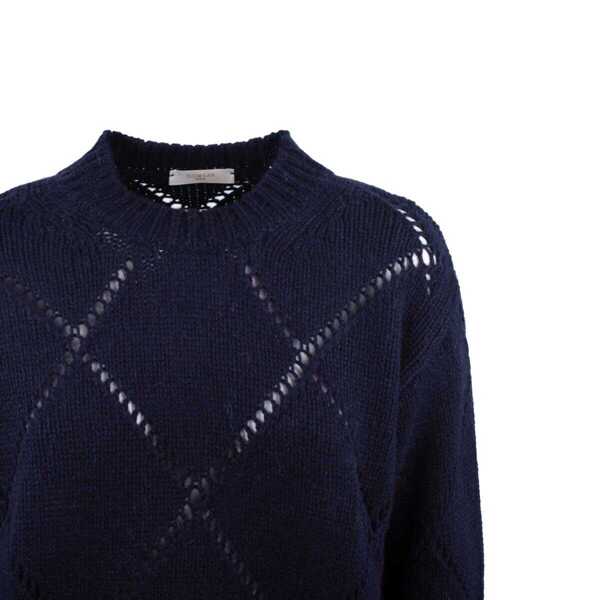 Pulovere Incotex Incotex Perforated Crewneck Sweater Blue BLUE Femei (BM 18690318) 3