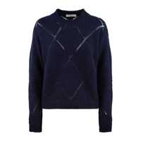 Pulovere Incotex Perforated Crewneck Sweater Blue Femei