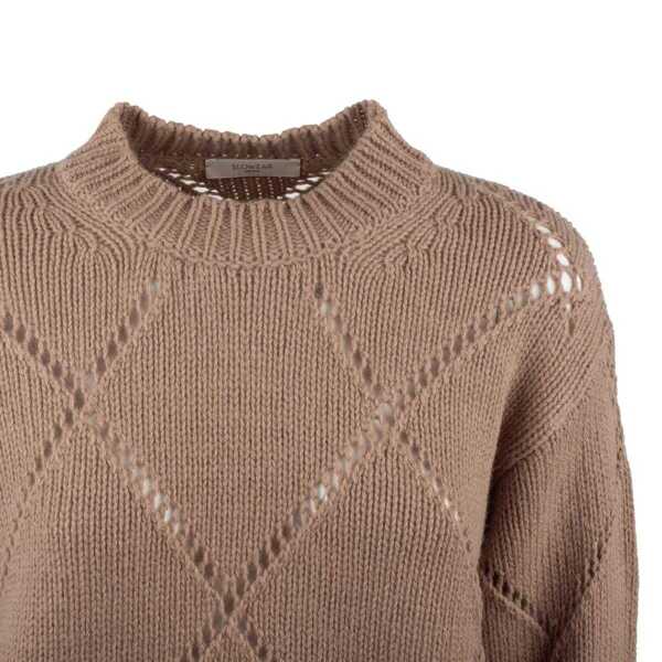 Pulovere Incotex Incotex Camel Crewneck Perforated Sweater BROWN Femei (BM 18690321) 3