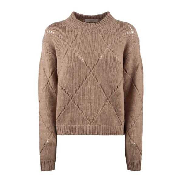 Pulovere Incotex Incotex Camel Crewneck Perforated Sweater BROWN Femei (BM 18690321) 1