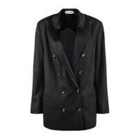 Sacouri Alberta Ferretti Grey Double-Breasted Blazer In Lightweight Wool Femei