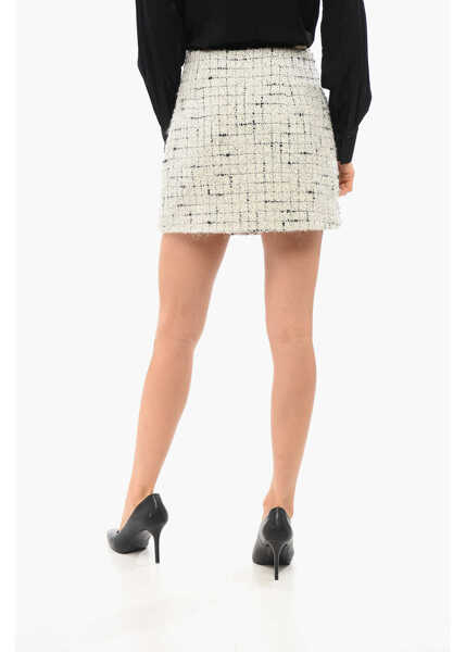 Fuste scurte Elisabetta Franchi Embroidered Tweed Miniskirt With Beads White Femei (BM 18694063) 2