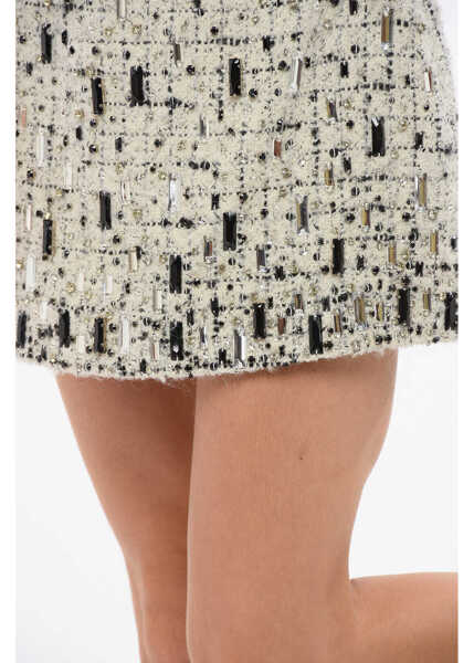 Fuste scurte Elisabetta Franchi Embroidered Tweed Miniskirt With Beads White Femei (BM 18694063) 3