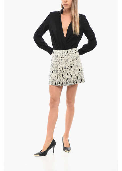 Fuste scurte Elisabetta Franchi Embroidered Tweed Miniskirt With Beads White Femei (BM 18694063) 4
