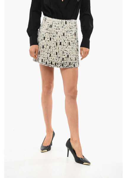 Fuste scurte Elisabetta Franchi Embroidered Tweed Miniskirt With Beads White Femei (BM 18694063) 1