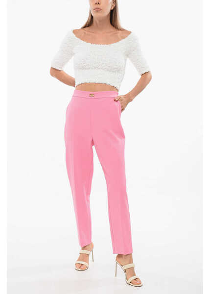 Pantaloni casual Elisabetta Franchi Pleated Tapered Fit Pants Pink Femei (BM 18694072) 4