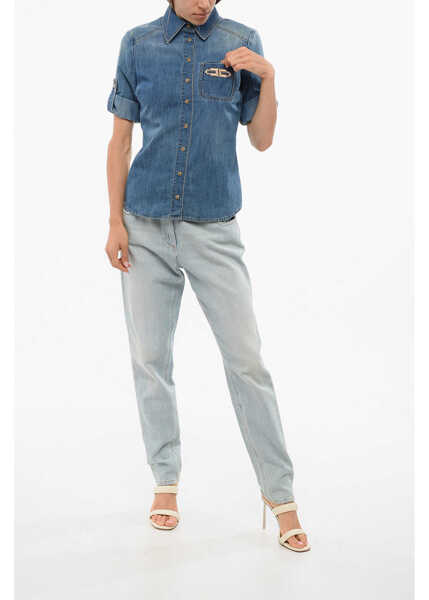 Camasi de blugi Elisabetta Franchi Denim Shirt With Embroidered Breast-Pocket Blue Femei (BM 18694084) 4