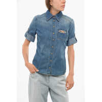 Camasi de blugi Elisabetta Franchi Denim Shirt With Embroidered Breast-Pocket