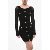Imbracaminte Dama pagina 235 - Rochii scurte Balmain Ribbed Mini Dress With Perforated Sleeves And Decorative But Black Femei (BM 18694090) - B-mall.ro