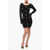 Balmain Ribbed Mini Dress With Perforated Sleeves And Decorative But Black