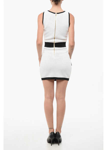 Rochii scurte Balmain Two-Tone Mini Dress With Decorative Buttons Black & White Femei (BM 18694093) 2