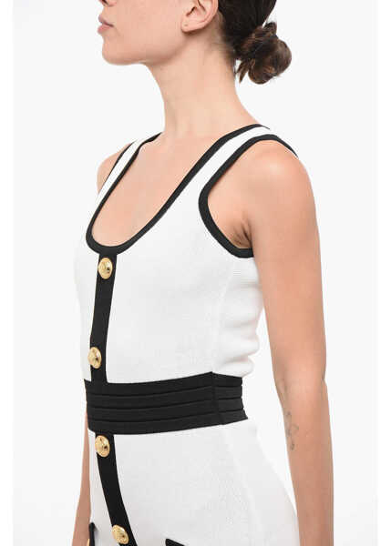 Rochii scurte Balmain Two-Tone Mini Dress With Decorative Buttons Black & White Femei (BM 18694093) 3