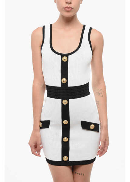 Rochii scurte Balmain Two-Tone Mini Dress With Decorative Buttons Black & White Femei (BM 18694093) 4