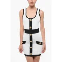 Imbracaminte Dama pagina 235 - Rochii scurte Balmain Two-Tone Mini Dress With Decorative Buttons Black & White Femei (BM 18694093) - B-mall.ro