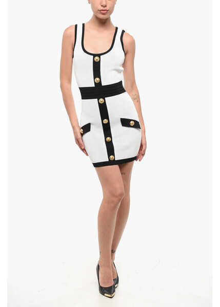 Rochii scurte Balmain Two-Tone Mini Dress With Decorative Buttons Black & White Femei (BM 18694093) 1