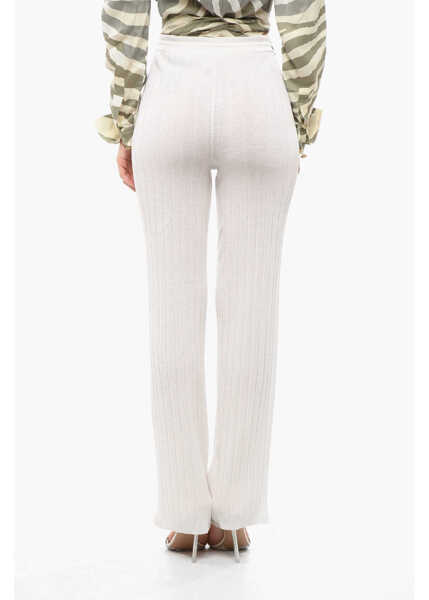 Pantaloni casual Balmain High-Waisted Ribbed Virgin Wool Pants White Femei (BM 18694096) 2
