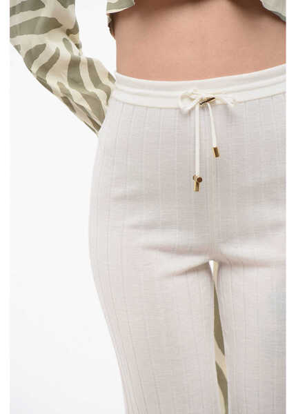 Pantaloni casual Balmain High-Waisted Ribbed Virgin Wool Pants White Femei (BM 18694096) 3