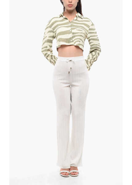 Pantaloni casual Balmain High-Waisted Ribbed Virgin Wool Pants White Femei (BM 18694096) 4